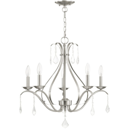 5 Light Brushed Nickel Chandelier with Steel base material-Lighting LumensChandeliers