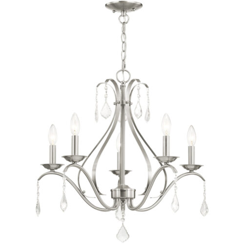 5 Light Brushed Nickel Chandelier with Steel base material-Lighting LumensChandeliers