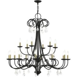 40870-04 18 Light Black Extra Large Chandelier with Antique Brass Finish Accents and Clear Crystals-Lighting LumensChandeliers