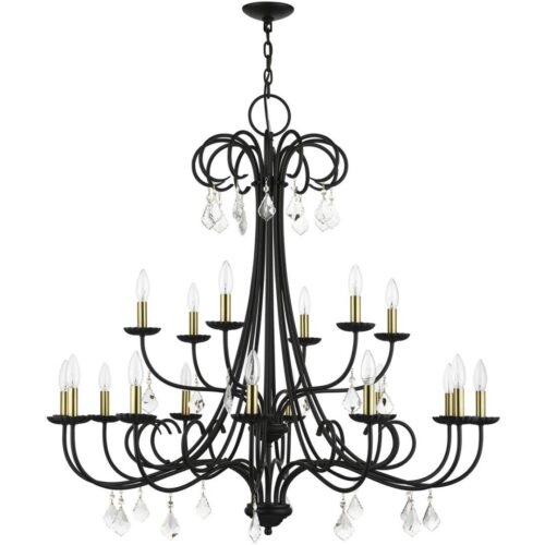 40870-04 18 Light Black Extra Large Chandelier with Antique Brass Finish Accents and Clear Crystals-Lighting LumensChandeliers