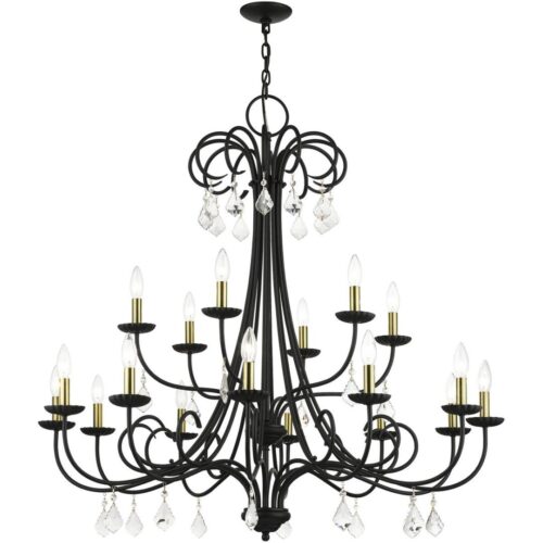 40870-04 18 Light Black Extra Large Chandelier with Antique Brass Finish Accents and Clear Crystals-Lighting LumensChandeliers