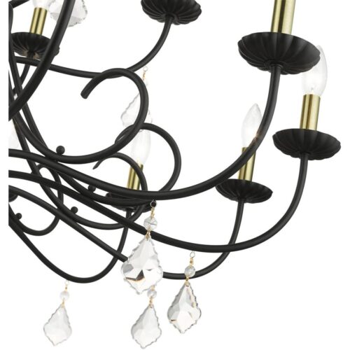 40870-04 18 Light Black Extra Large Chandelier with Antique Brass Finish Accents and Clear Crystals-Lighting LumensChandeliers