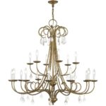 40870-48 18 Light Antique Gold Leaf Extra Large Chandelier with Clear Crystals-Lighting LumensChandeliers