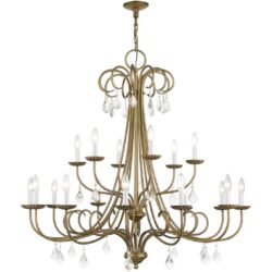 40870-48 18 Light Antique Gold Leaf Extra Large Chandelier with Clear Crystals-Lighting LumensChandeliers