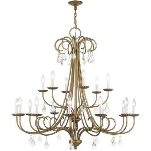 40870-48 18 Light Antique Gold Leaf Extra Large Chandelier with Clear Crystals-Lighting LumensChandeliers