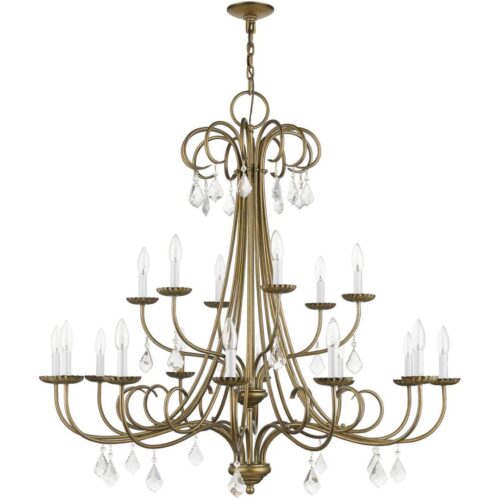 40870-48 18 Light Antique Gold Leaf Extra Large Chandelier with Clear Crystals-Lighting LumensChandeliers