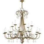 40870-48 18 Light Antique Gold Leaf Extra Large Chandelier with Clear Crystals-Lighting LumensChandeliers