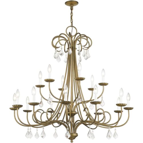 40870-48 18 Light Antique Gold Leaf Extra Large Chandelier with Clear Crystals-Lighting LumensChandeliers