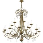 40870-48 18 Light Antique Gold Leaf Extra Large Chandelier with Clear Crystals-Lighting LumensChandeliers