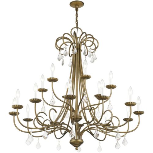 40870-48 18 Light Antique Gold Leaf Extra Large Chandelier with Clear Crystals-Lighting LumensChandeliers