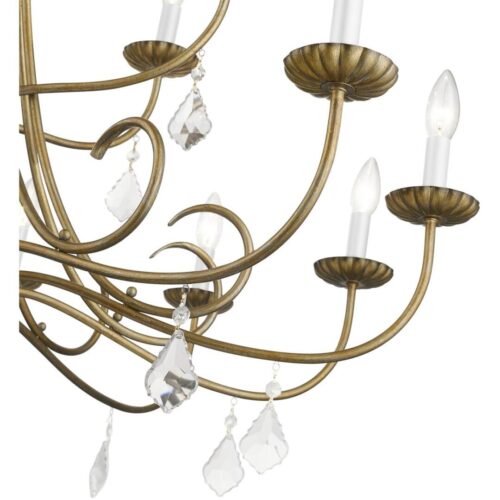 40870-48 18 Light Antique Gold Leaf Extra Large Chandelier with Clear Crystals-Lighting LumensChandeliers