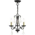 40873-04 3 Light Black Mini Chandelier with Antique Brass Finish Accents and Clear Crystals-Lighting LumensChandeliers