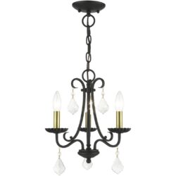 40873-04 3 Light Black Mini Chandelier with Antique Brass Finish Accents and Clear Crystals-Lighting LumensChandeliers