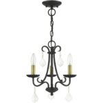 40873-04 3 Light Black Mini Chandelier with Antique Brass Finish Accents and Clear Crystals-Lighting LumensChandeliers