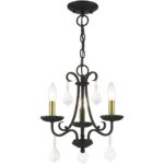 40873-04 3 Light Black Mini Chandelier with Antique Brass Finish Accents and Clear Crystals-Lighting LumensChandeliers