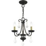 40873-04 3 Light Black Mini Chandelier with Antique Brass Finish Accents and Clear Crystals-Lighting LumensChandeliers