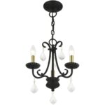 40873-04 3 Light Black Mini Chandelier with Antique Brass Finish Accents and Clear Crystals-Lighting LumensChandeliers