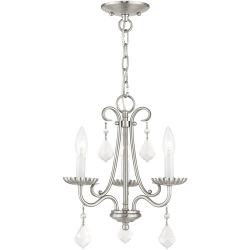 3 Light Brushed Nickel Mini Chandelier with Steel base material-Lighting LumensChandeliers