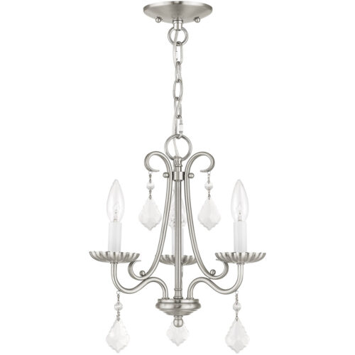 3 Light Brushed Nickel Mini Chandelier with Steel base material-Lighting LumensChandeliers