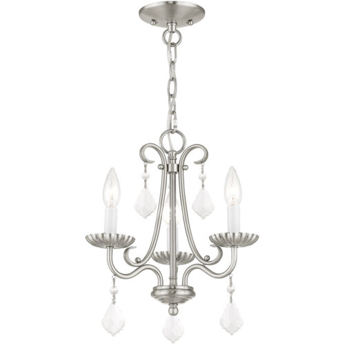 3 Light Brushed Nickel Mini Chandelier with Steel base material-Lighting LumensChandeliers