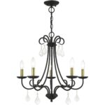 40875-04 5 Light Black Chandelier with Antique Brass Finish Accents and Clear Crystals-Lighting LumensChandeliers