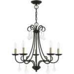 40875-04 5 Light Black Chandelier with Antique Brass Finish Accents and Clear Crystals-Lighting LumensChandeliers