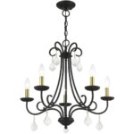 40875-04 5 Light Black Chandelier with Antique Brass Finish Accents and Clear Crystals-Lighting LumensChandeliers