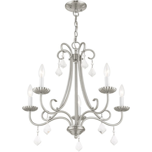 5 Light Brushed Nickel Chandelier with Steel base material-Lighting LumensChandeliers