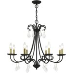 40878-04 8 Light Black Large Chandelier with Antique Brass Finish Accents and Clear Crystals-Lighting LumensChandeliers