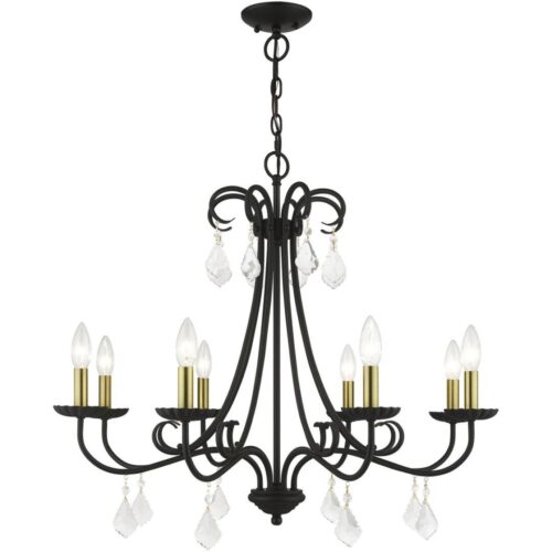 40878-04 8 Light Black Large Chandelier with Antique Brass Finish Accents and Clear Crystals-Lighting LumensChandeliers