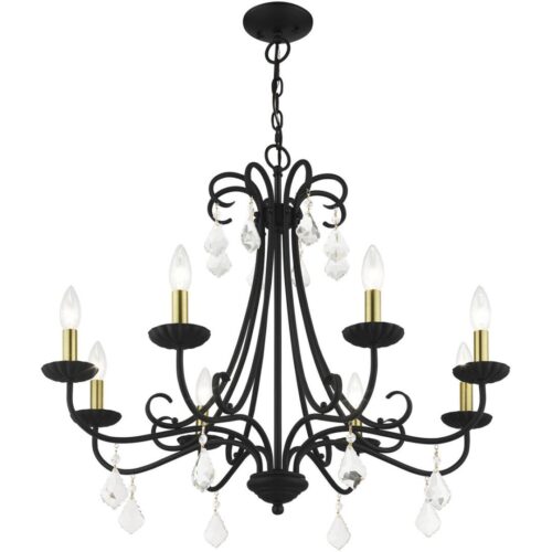 40878-04 8 Light Black Large Chandelier with Antique Brass Finish Accents and Clear Crystals-Lighting LumensChandeliers