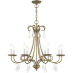 40878-48 8 Light Antique Gold Leaf Large Chandelier with Clear Crystals-Lighting LumensChandeliers