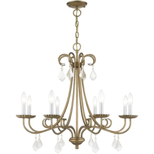 40878-48 8 Light Antique Gold Leaf Large Chandelier with Clear Crystals-Lighting LumensChandeliers