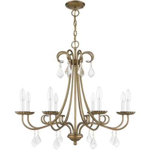 40878-48 8 Light Antique Gold Leaf Large Chandelier with Clear Crystals-Lighting LumensChandeliers