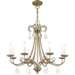 40878-48 8 Light Antique Gold Leaf Large Chandelier with Clear Crystals-Lighting LumensChandeliers