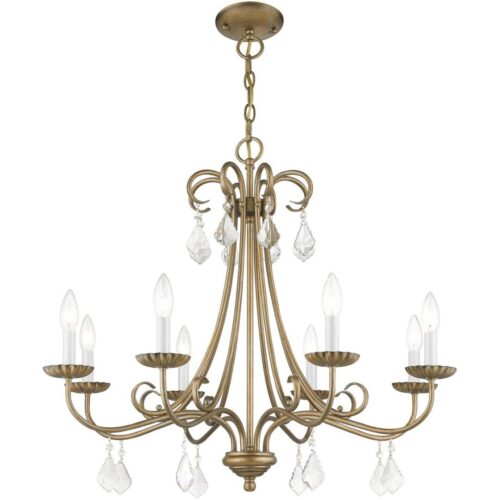 40878-48 8 Light Antique Gold Leaf Large Chandelier with Clear Crystals-Lighting LumensChandeliers