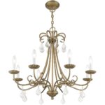 40878-48 8 Light Antique Gold Leaf Large Chandelier with Clear Crystals-Lighting LumensChandeliers