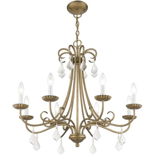 40878-48 8 Light Antique Gold Leaf Large Chandelier with Clear Crystals-Lighting LumensChandeliers