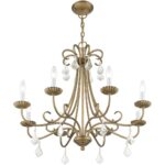 40878-48 8 Light Antique Gold Leaf Large Chandelier with Clear Crystals-Lighting LumensChandeliers