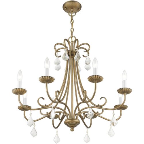 40878-48 8 Light Antique Gold Leaf Large Chandelier with Clear Crystals-Lighting LumensChandeliers