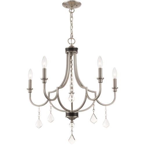 5 Light Brushed Nickel Chandelier with Steel base material-Lighting LumensChandeliers