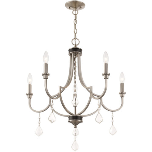 5 Light Brushed Nickel Chandelier with Steel base material-Lighting LumensChandeliers