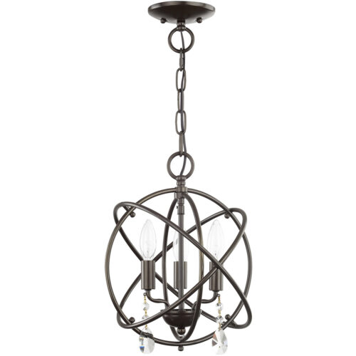 3 Light English Bronze Mini Chandelier/Flush Mount with Steel base material-Lighting LumensChandeliers