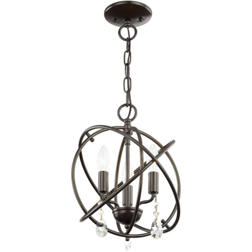 3 Light English Bronze Mini Chandelier/Flush Mount with Steel base material-Lighting LumensChandeliers