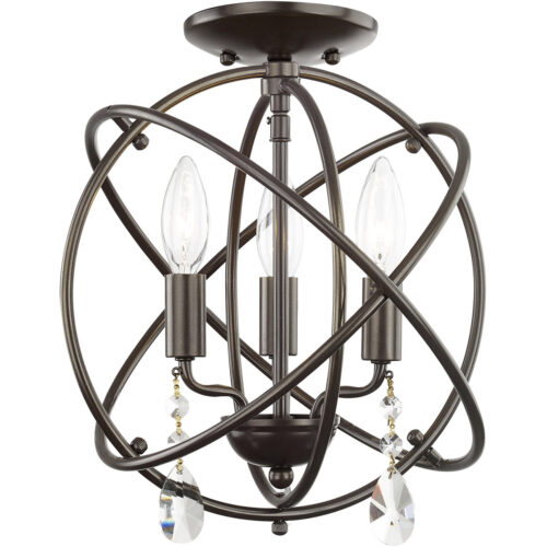 3 Light English Bronze Mini Chandelier/Flush Mount with Steel base material-Lighting LumensChandeliers