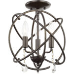 3 Light English Bronze Mini Chandelier/Flush Mount with Steel base material-Lighting LumensChandeliers