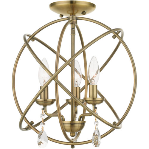 40904-01 3 Light Antique Brass Convertible Chandelier / Semi Flush-Lighting LumensSemi Flush