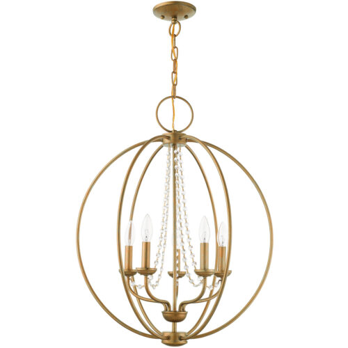 5 Light Antique Gold Leaf Chandelier with Steel base material-Lighting LumensChandeliers