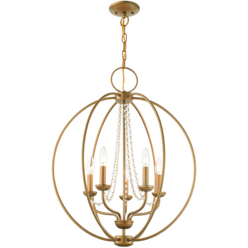 5 Light Antique Gold Leaf Chandelier with Steel base material-Lighting LumensChandeliers