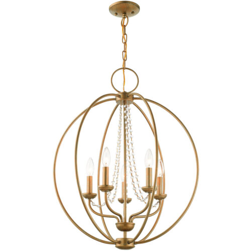 5 Light Antique Gold Leaf Chandelier with Steel base material-Lighting LumensChandeliers